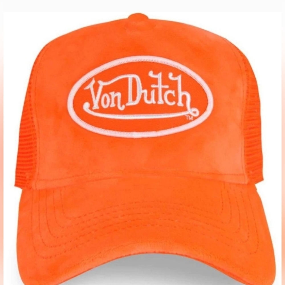 🧡▪️Von Dutch▪️ Neon Orange Velvet Trucker Unisex Hat